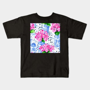 Pink daisies in chinoiserie jars watercolor Kids T-Shirt